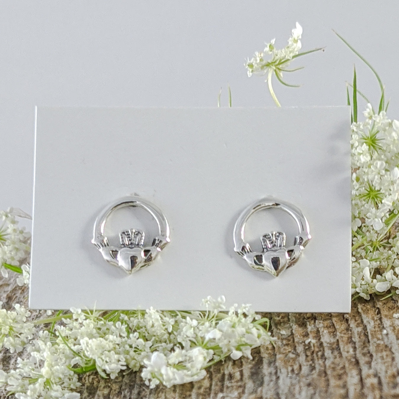 Claddagh Stud Earrings, Small, Sterling Silver