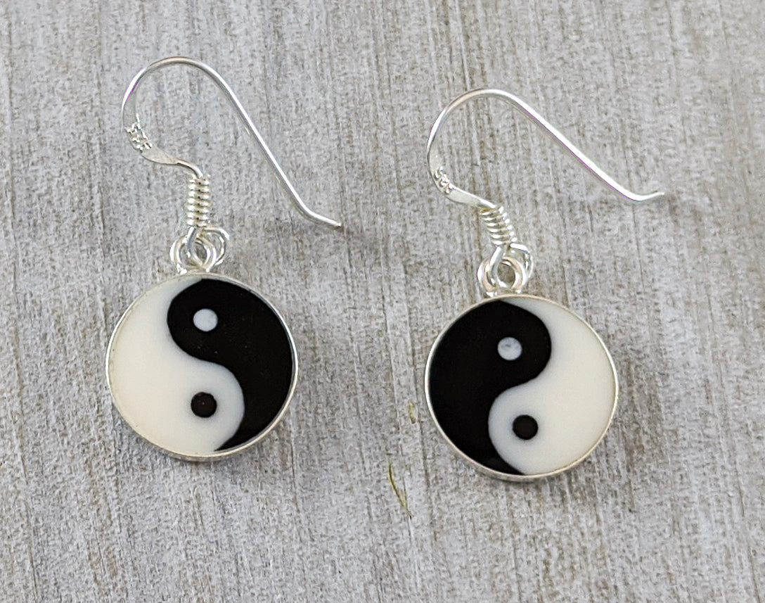 Yin Yang Earrings in Sterling Silver