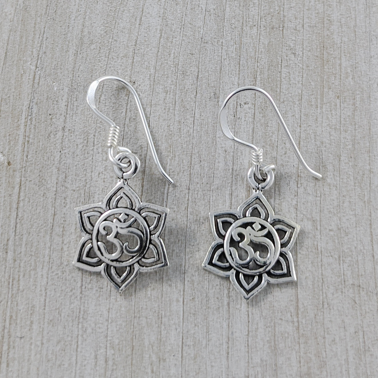 Lotus Om Earrings in Sterling Silver