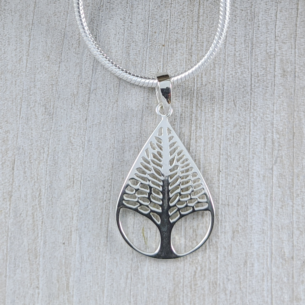 Tree in Teardrop Pendant in Sterling Silver