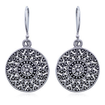 Sun Mandala Earrings, Sterling Silver