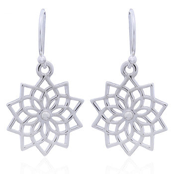 Mandala Style Flower Earrings, Sterling Silver
