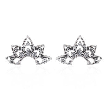 Intricate Lotus Stud Earrings in Sterling Silver