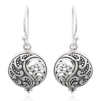 Waves Ying Yang Style Earrings, Sterling Silver
