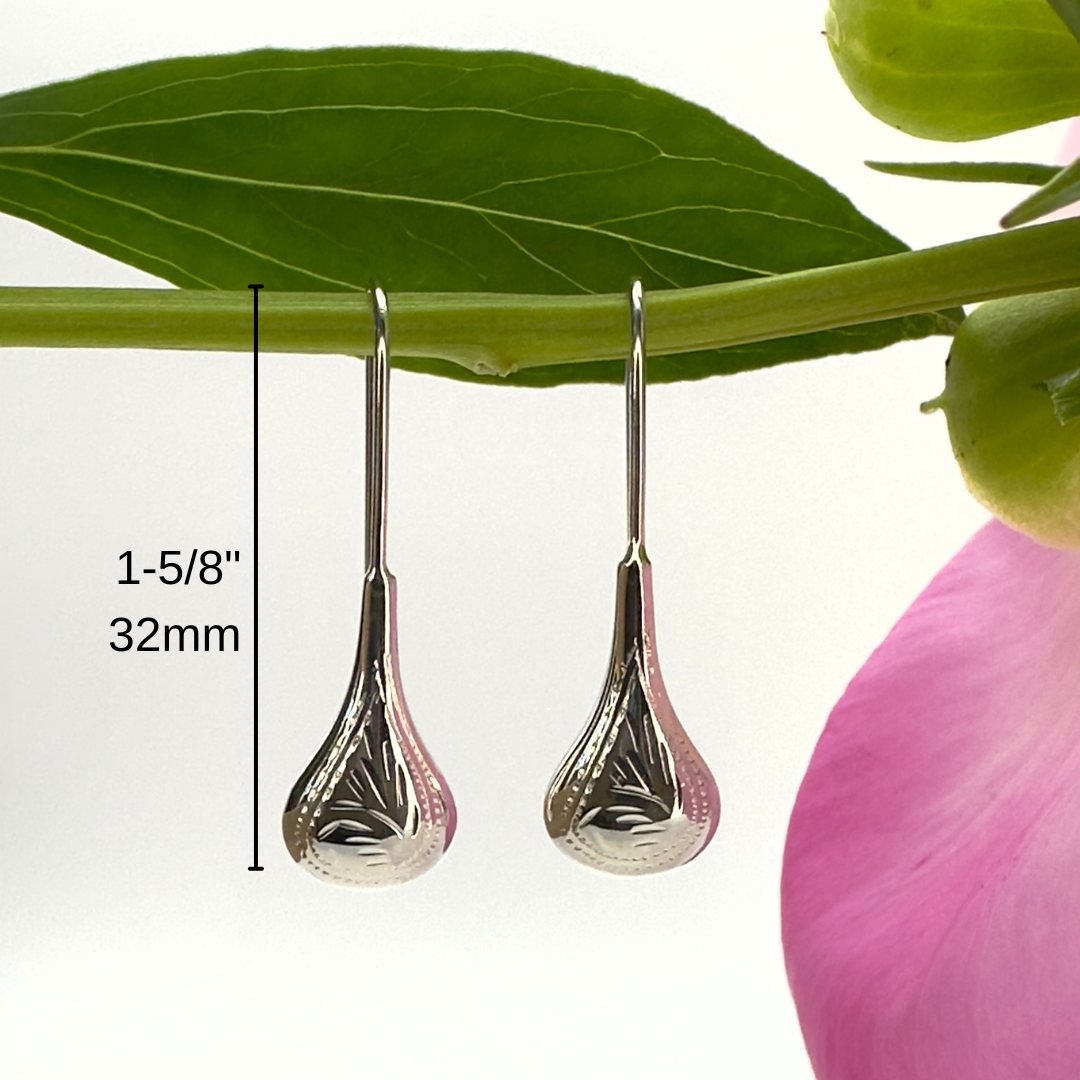 Contemporary Etched Sterling Silver Tear Drop Earrings