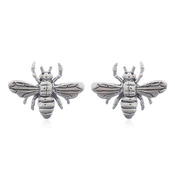 Detailed Bumble Bee Stud Earrings in Sterling Silver