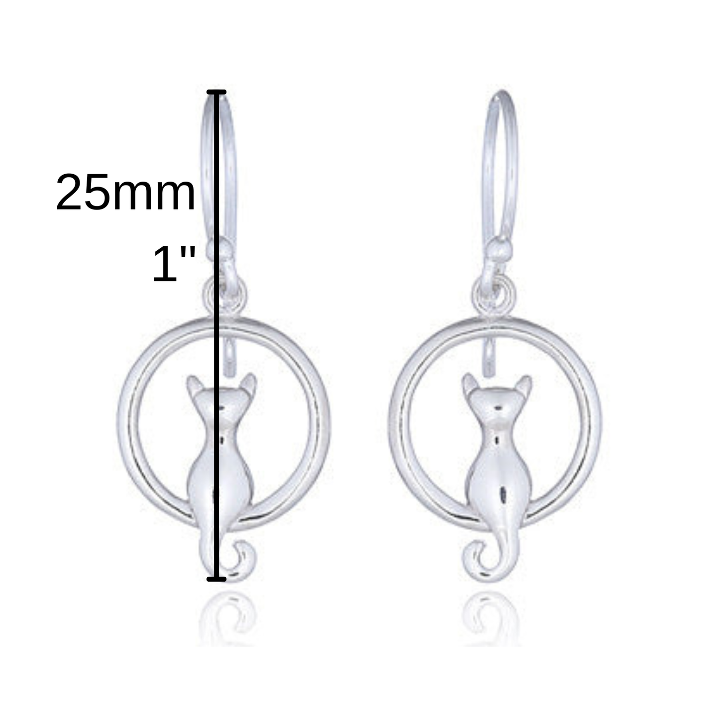 Sterling Silver Cat in the Moon Earrings
