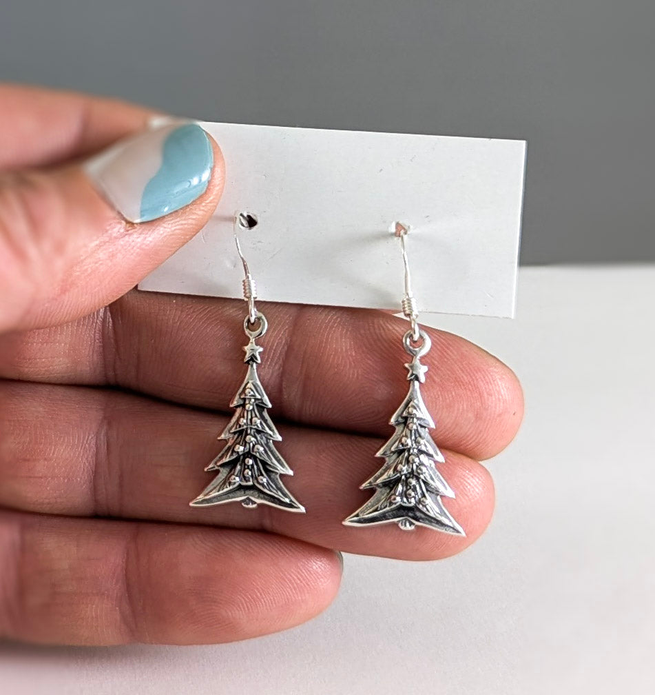 Sterling Silver Christmas Tree Earrings – Festive Holiday Dangles