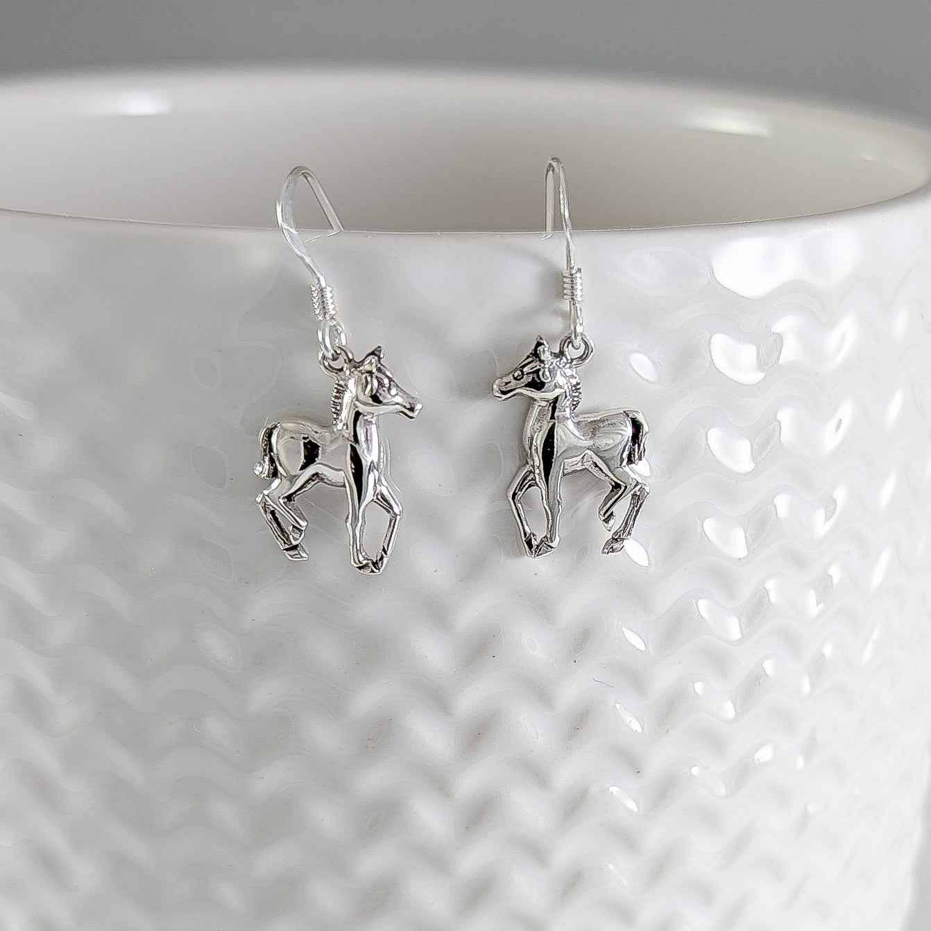 Trotting Pony Earrings in Sterling Silver