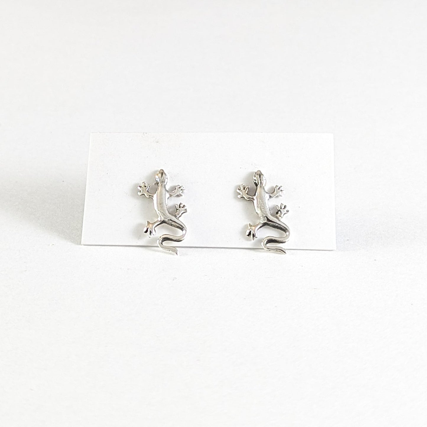 Sleek Gecko Stud Earrings in Sterling Silver