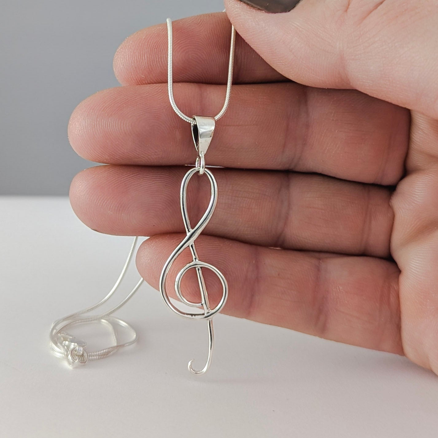 Statement Treble Clef Necklace in Sterling Silver