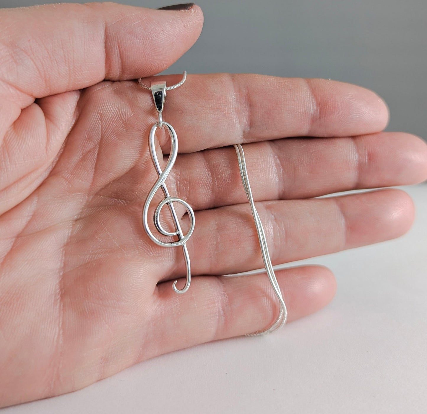 Statement Treble Clef Necklace in Sterling Silver
