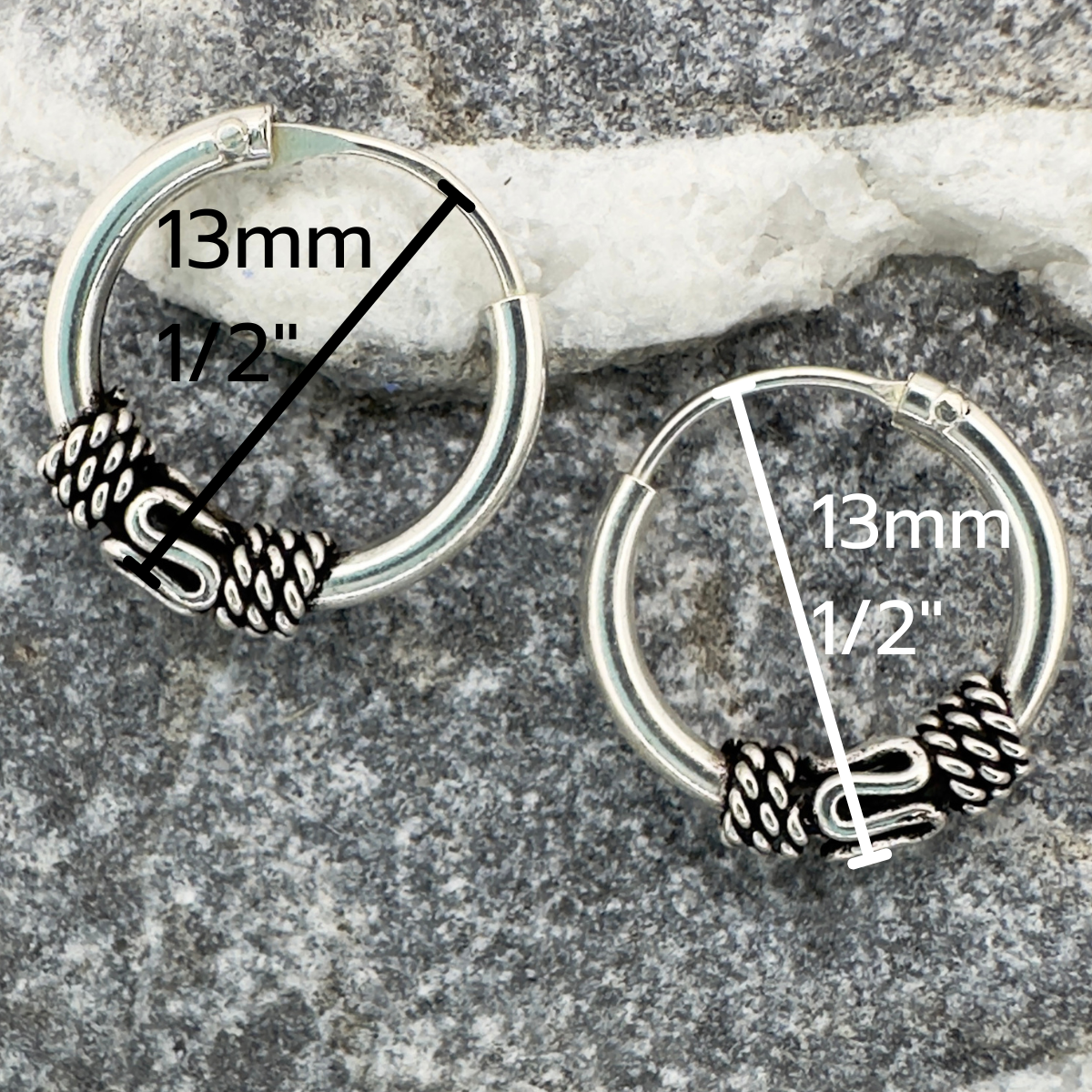 Tiny Bali Bead Hoop Earrings in Sterling Silver