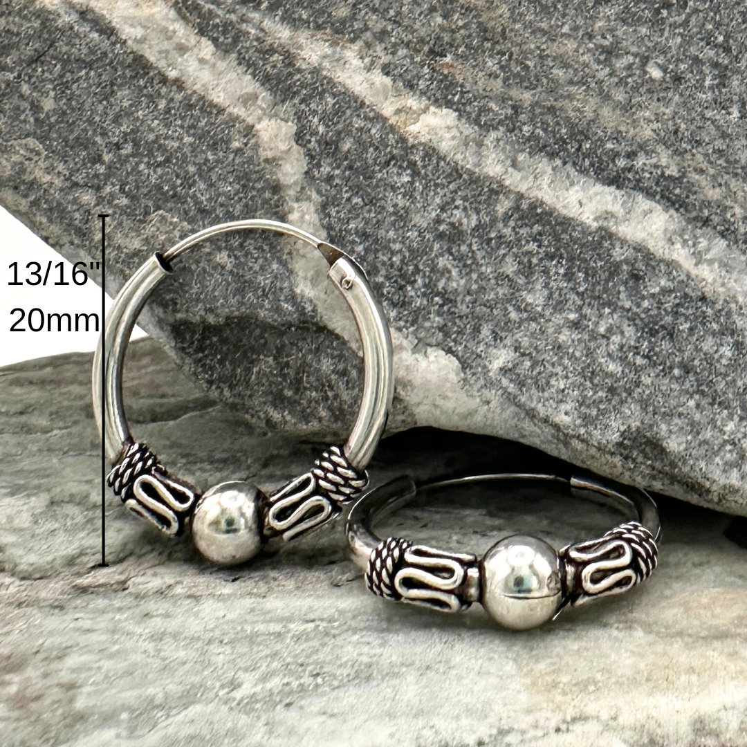 Small Bali Bead Hoops in Sterling Silver