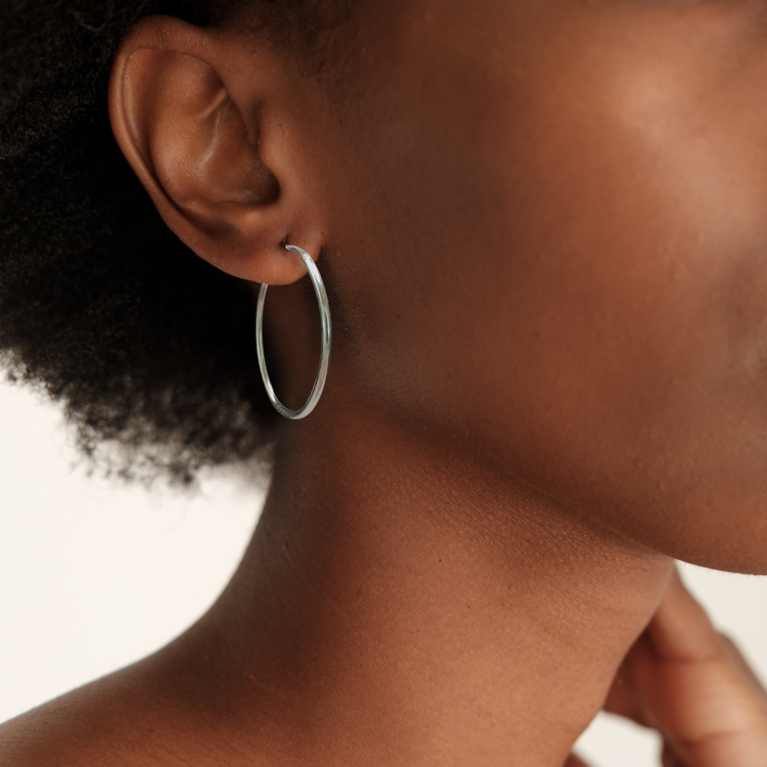 Sleek Oval Hoop in Sterling Silver
