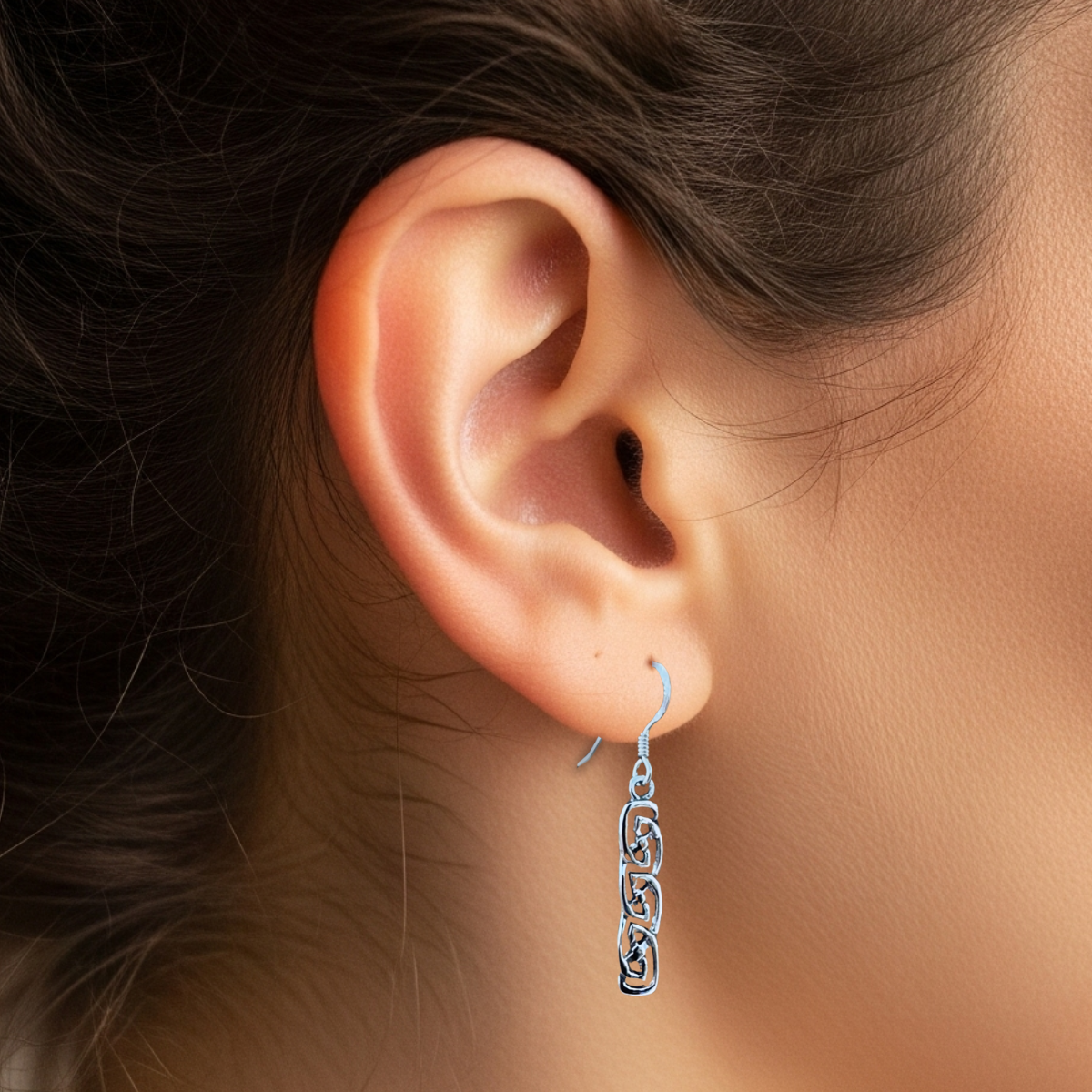 Rectangle Never Ending Knot Earrings in Sterling Silver