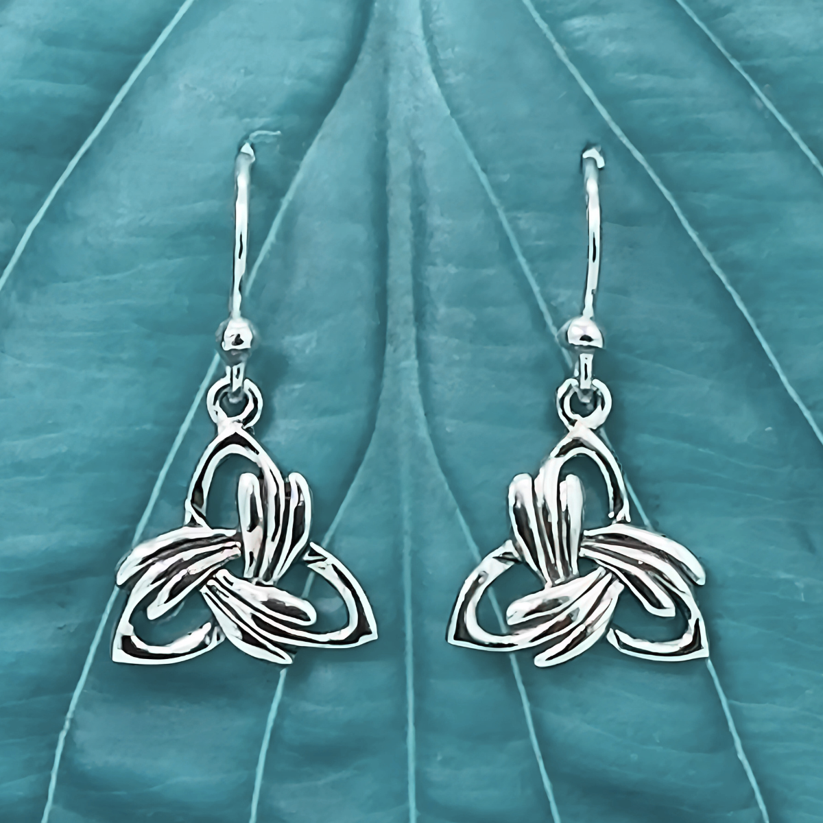Feathered Trinity Knot Earrings in Sterling Silver