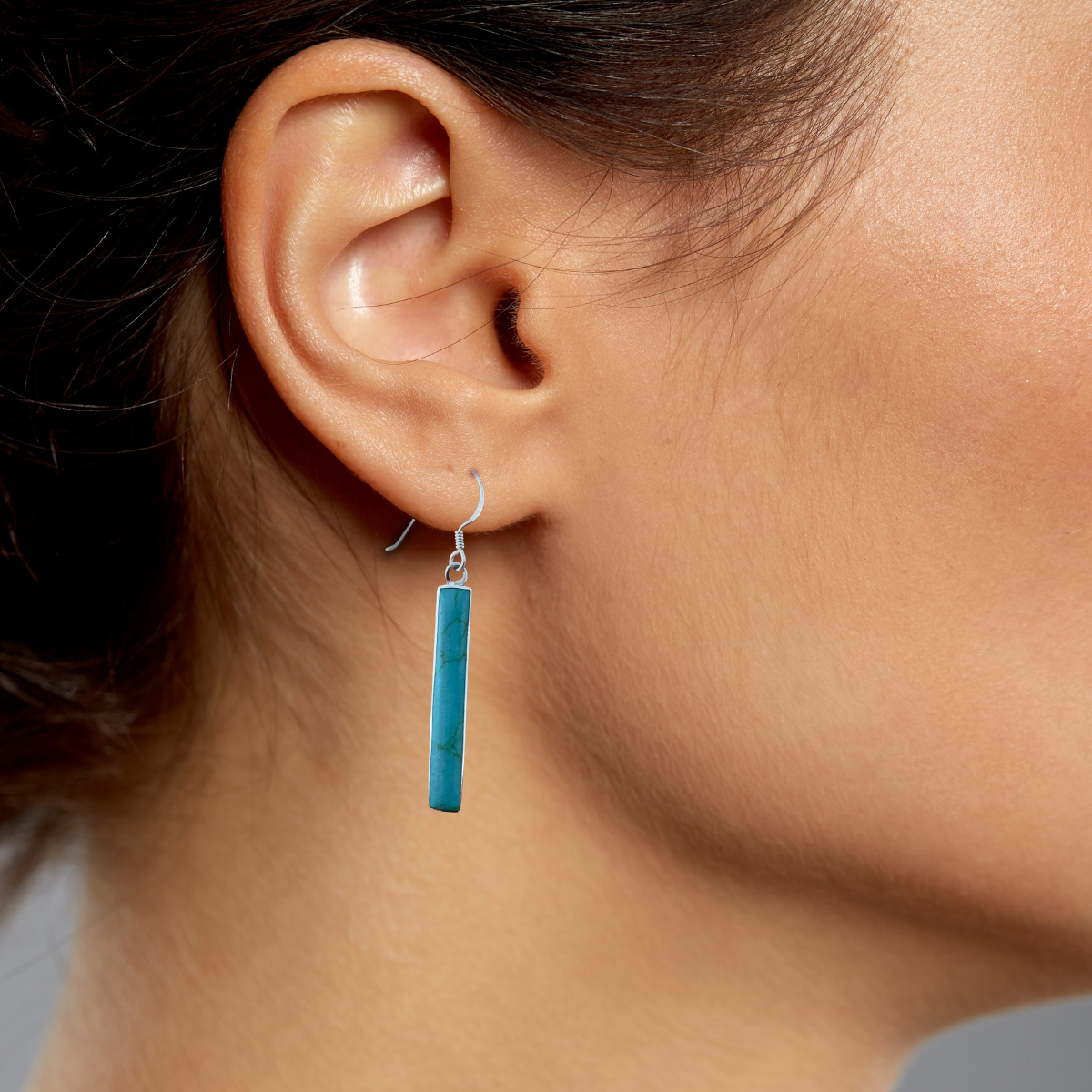 Sleek Rectangle Earring with Turquoise Inset in Sterling Silver