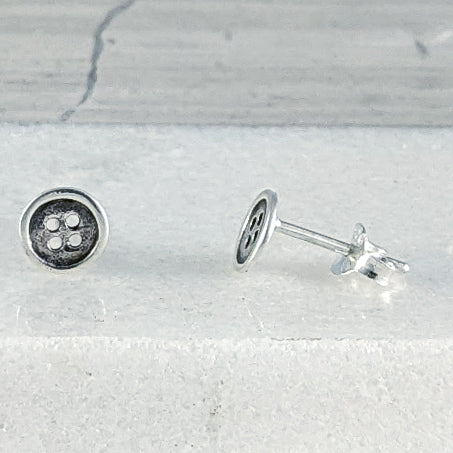 Button Stud Earrings, Sterling Silver