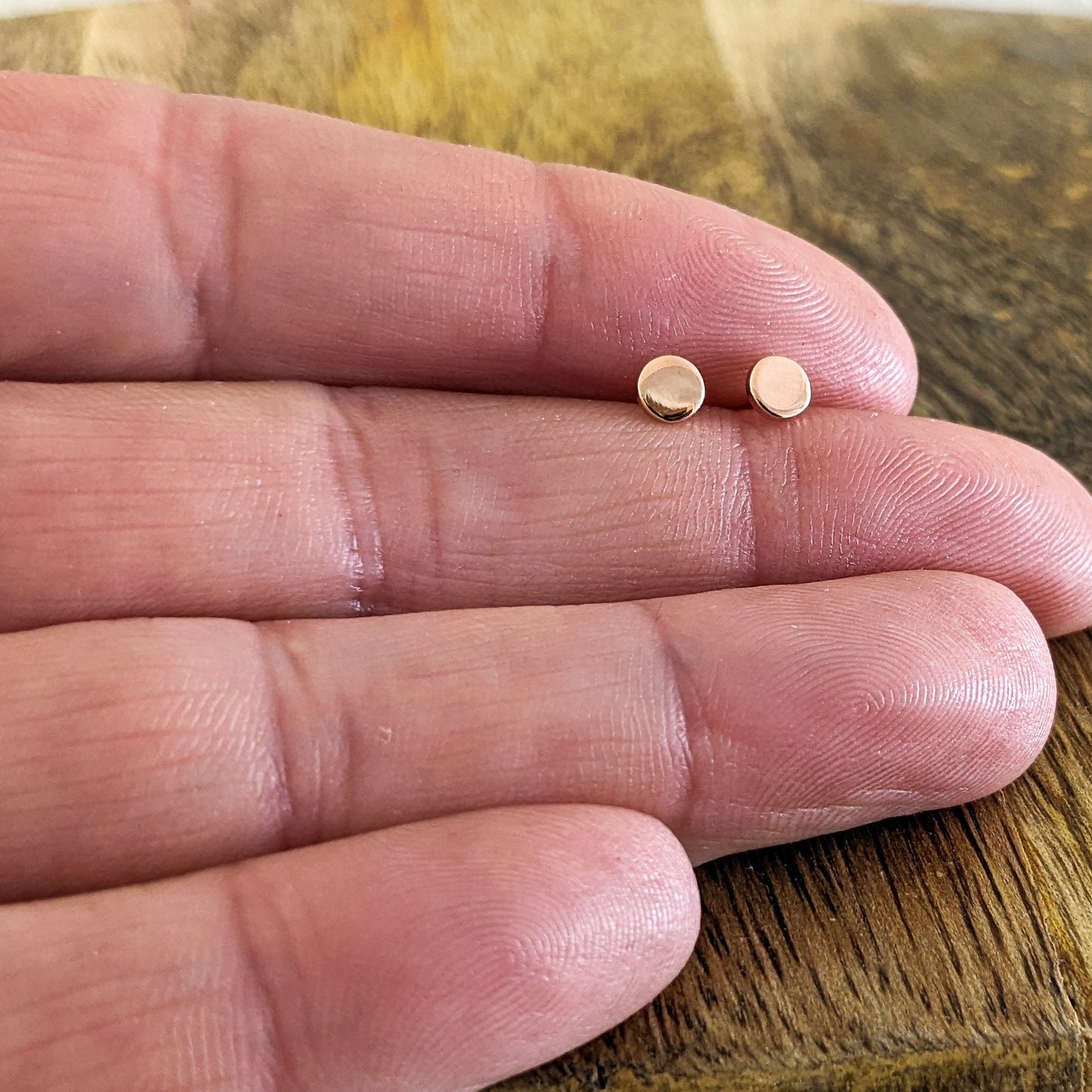 Tiny Flat Circle Stud Earrings, Rose Gold Plated Sterling Silver