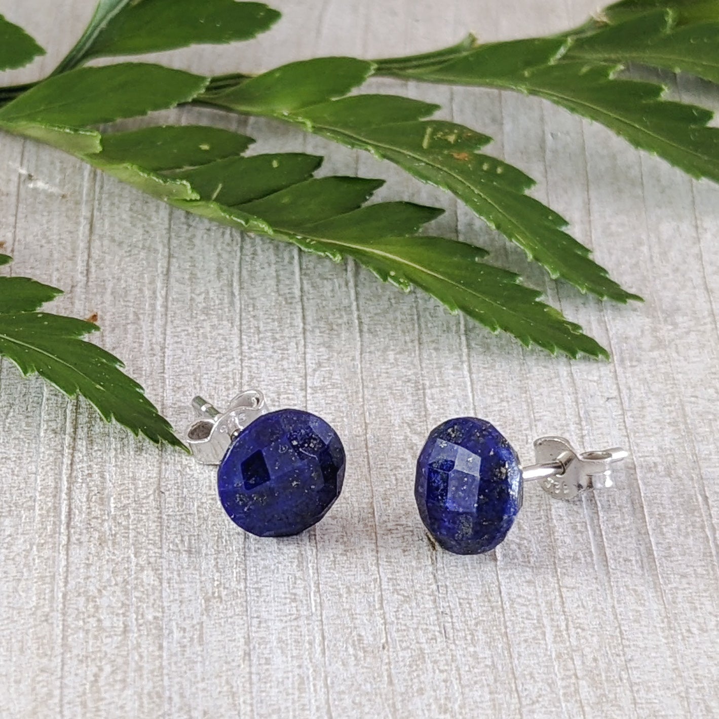 Faceted Lapis Lazouli Stud Earrings in Sterling Silver