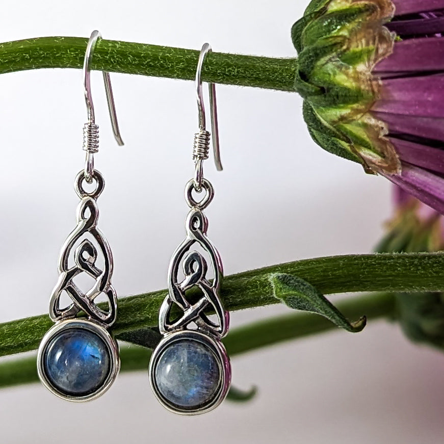 Moonstone Celtic Drop Earrings in Sterling Silver