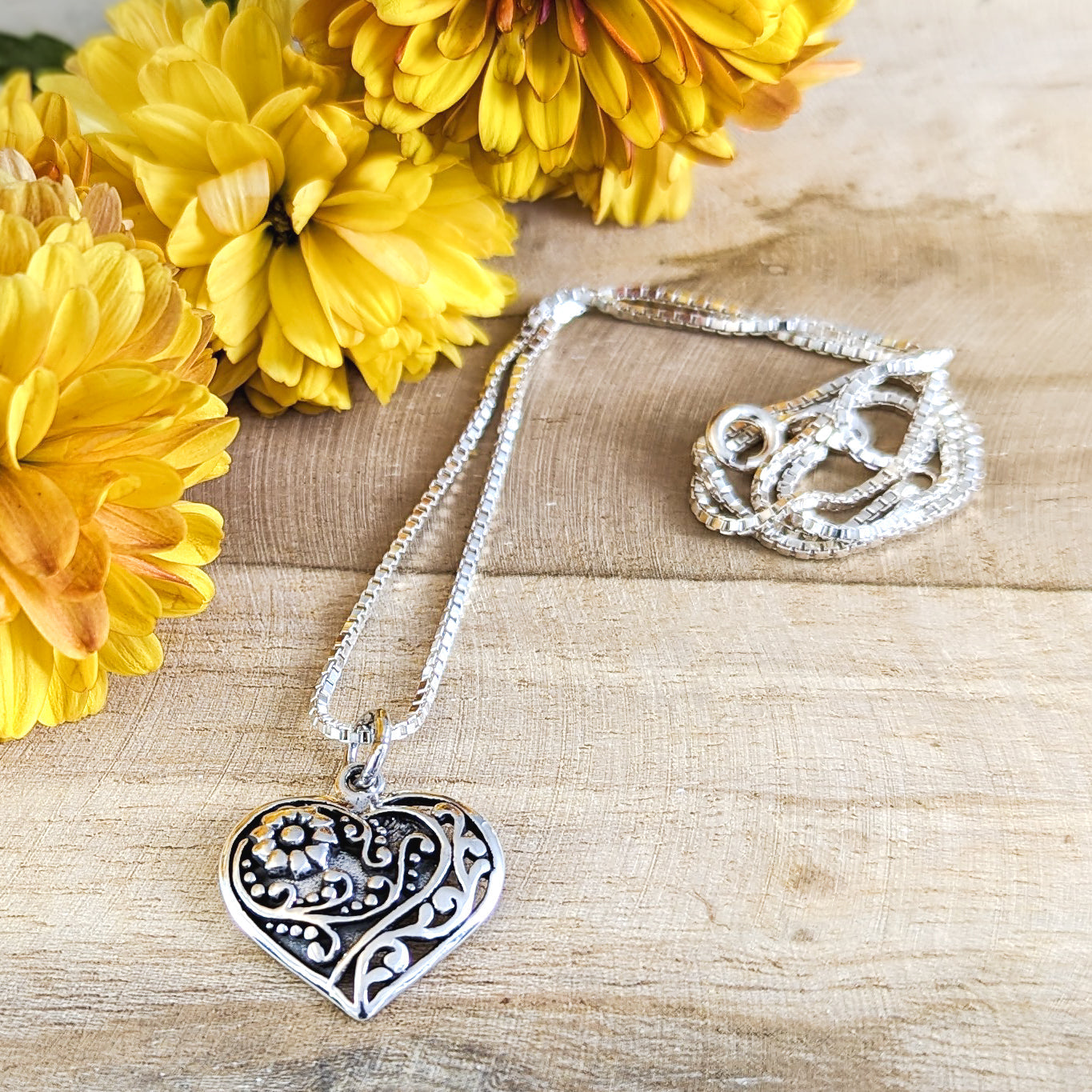 Sweet Florals Heart Necklace in Sterling Silver