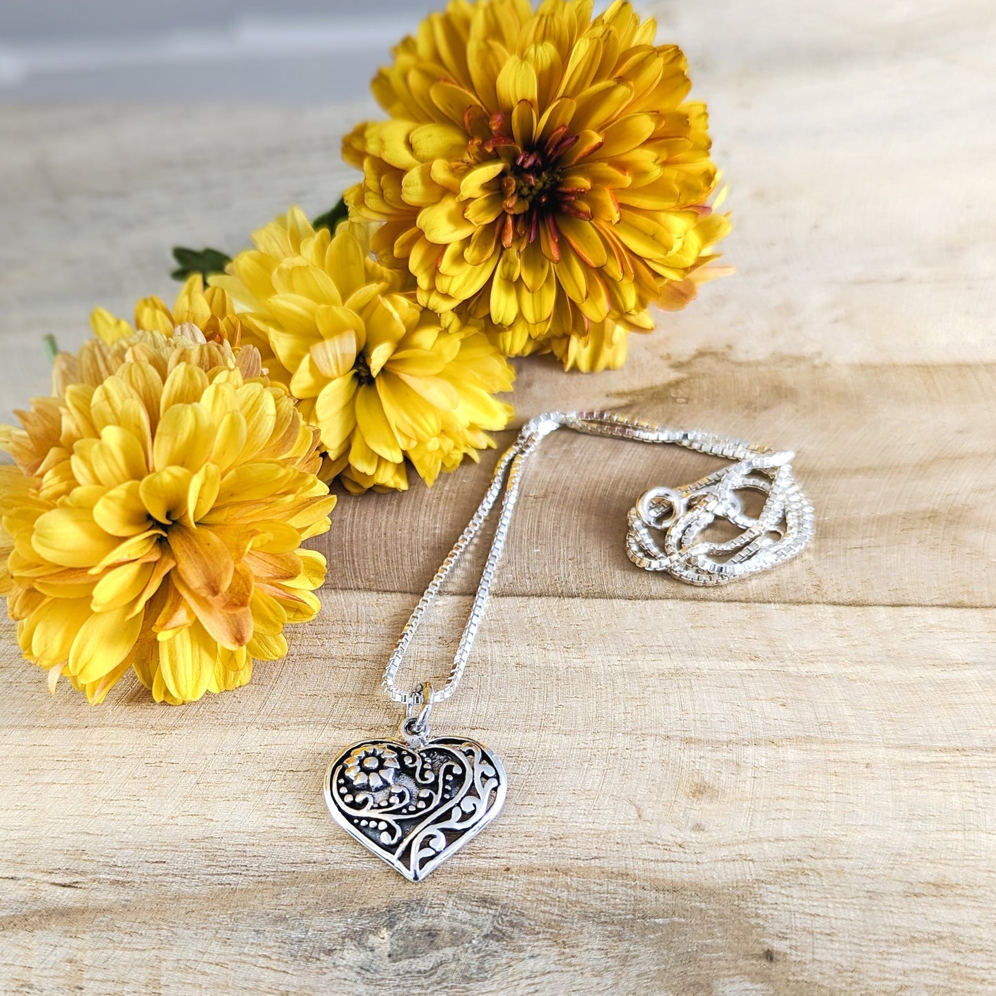 Sweet Florals Heart Necklace in Sterling Silver