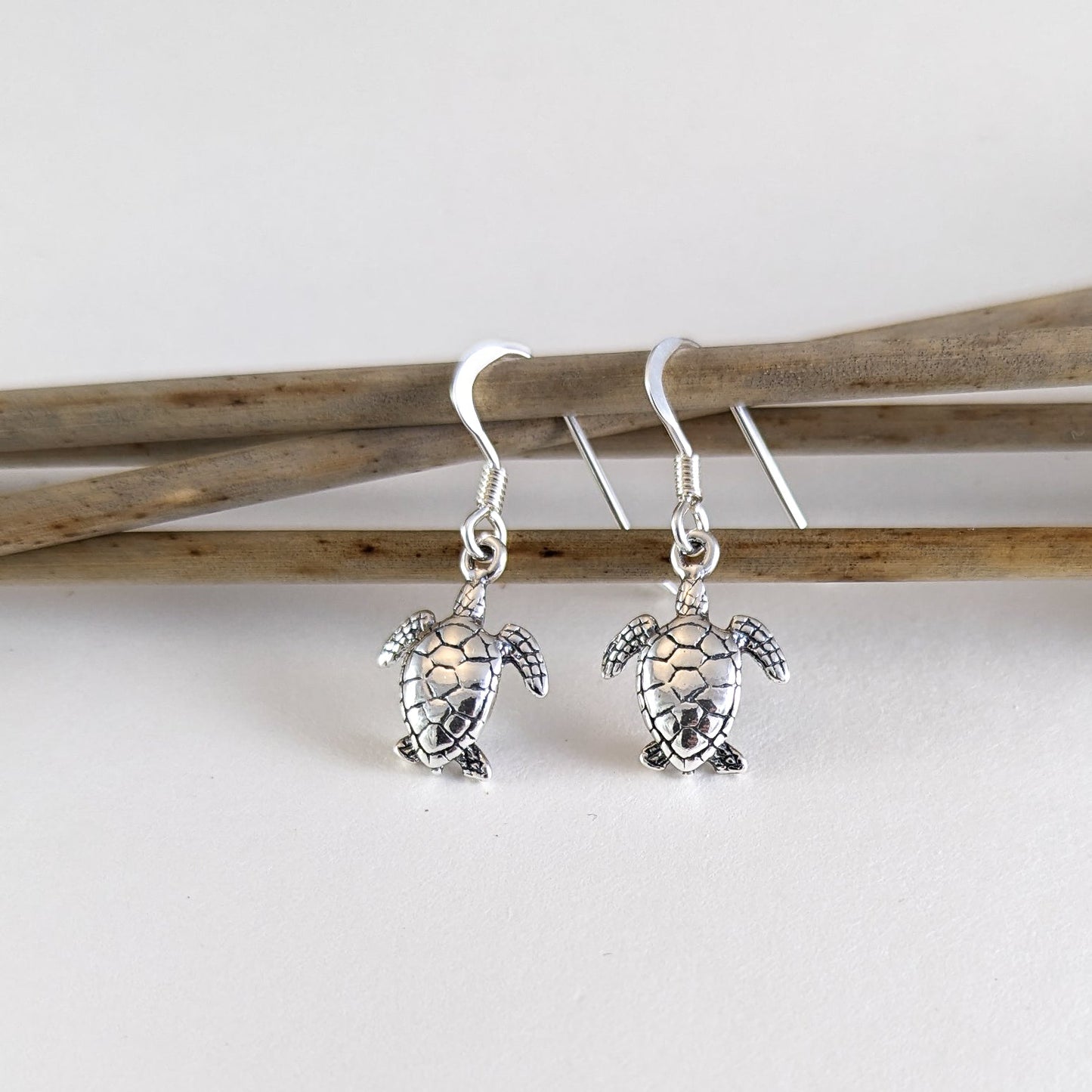 Swimming Turtle Earrings in Sterling Silver