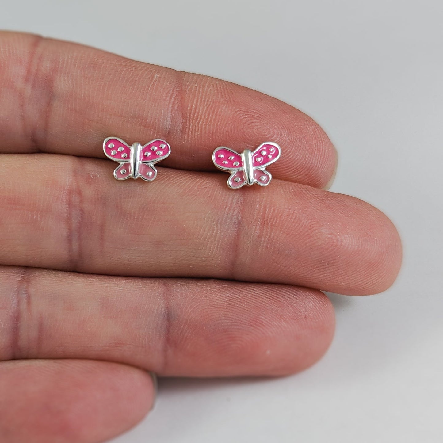Pink Butterfly Stud Earrings in Sterling Silver