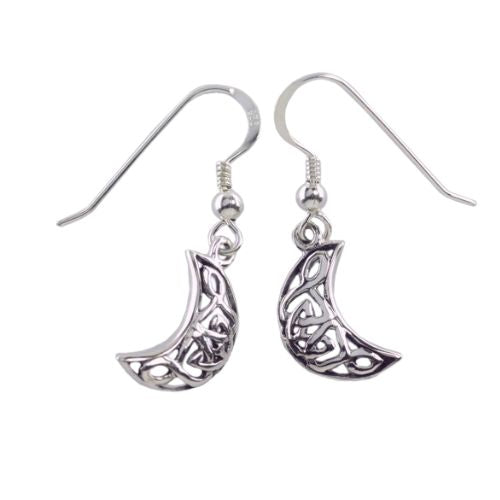 Crescent Moon Celtic Knot Earrings in Sterling Silver