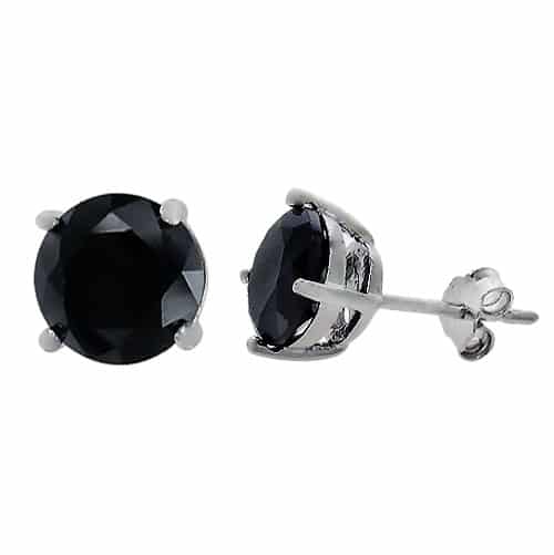 Large Round Cut Black Cubic Zirconia Stud Earrings, Sterling Silver