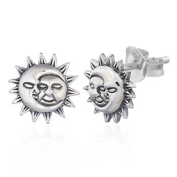 Sun & Moon Stud Earrings, Sterling Silver