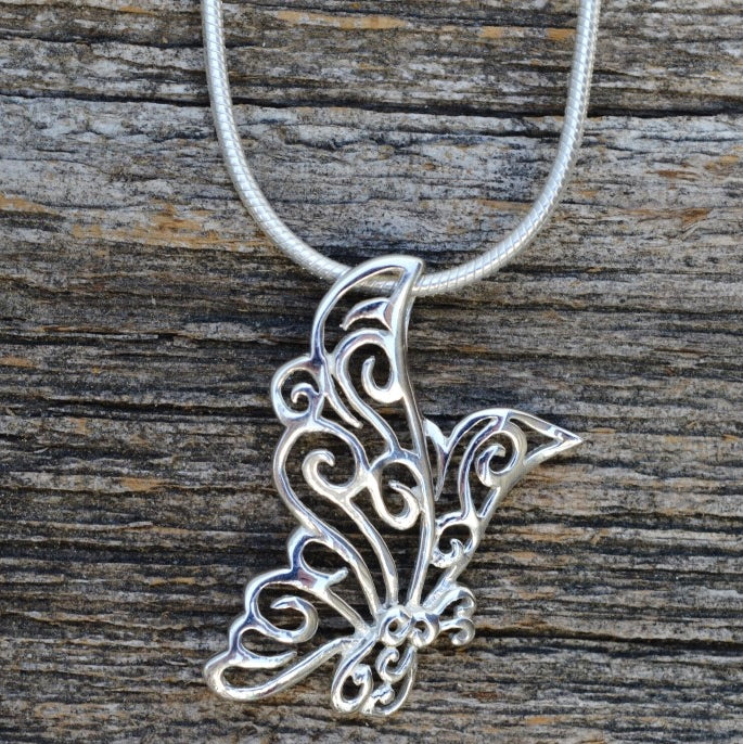 Flying Butterfly Necklace in Sterling Silver