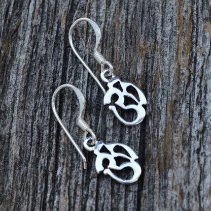 Om Earrings, Sterling Silver