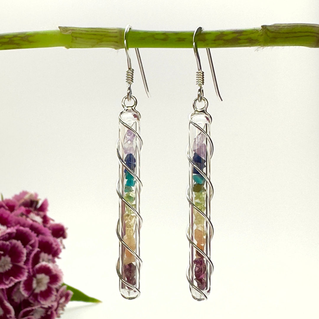 Rainbow Stone Chip Earrings in Sterling Silver