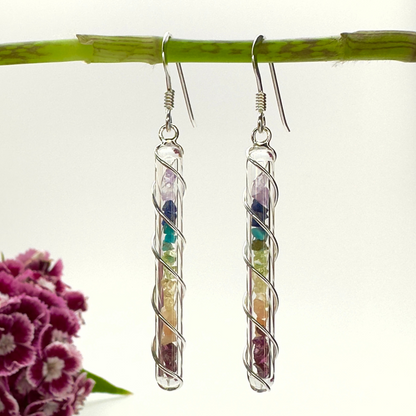Rainbow Stone Chip Earrings in Sterling Silver