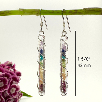 Rainbow Stone Chip Earrings in Sterling Silver