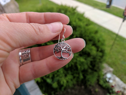 Tree of Life Earring with Curled Branches, Sterling Silver