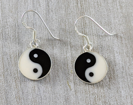 Yin Yang Earrings, Sterling Silver