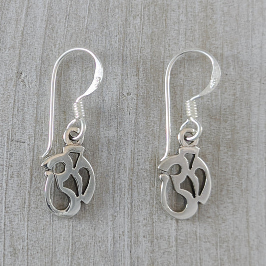 Om Earrings, Sterling Silver