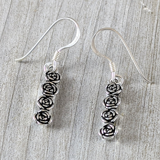 Row of Roses Earrings, Sterling Silver