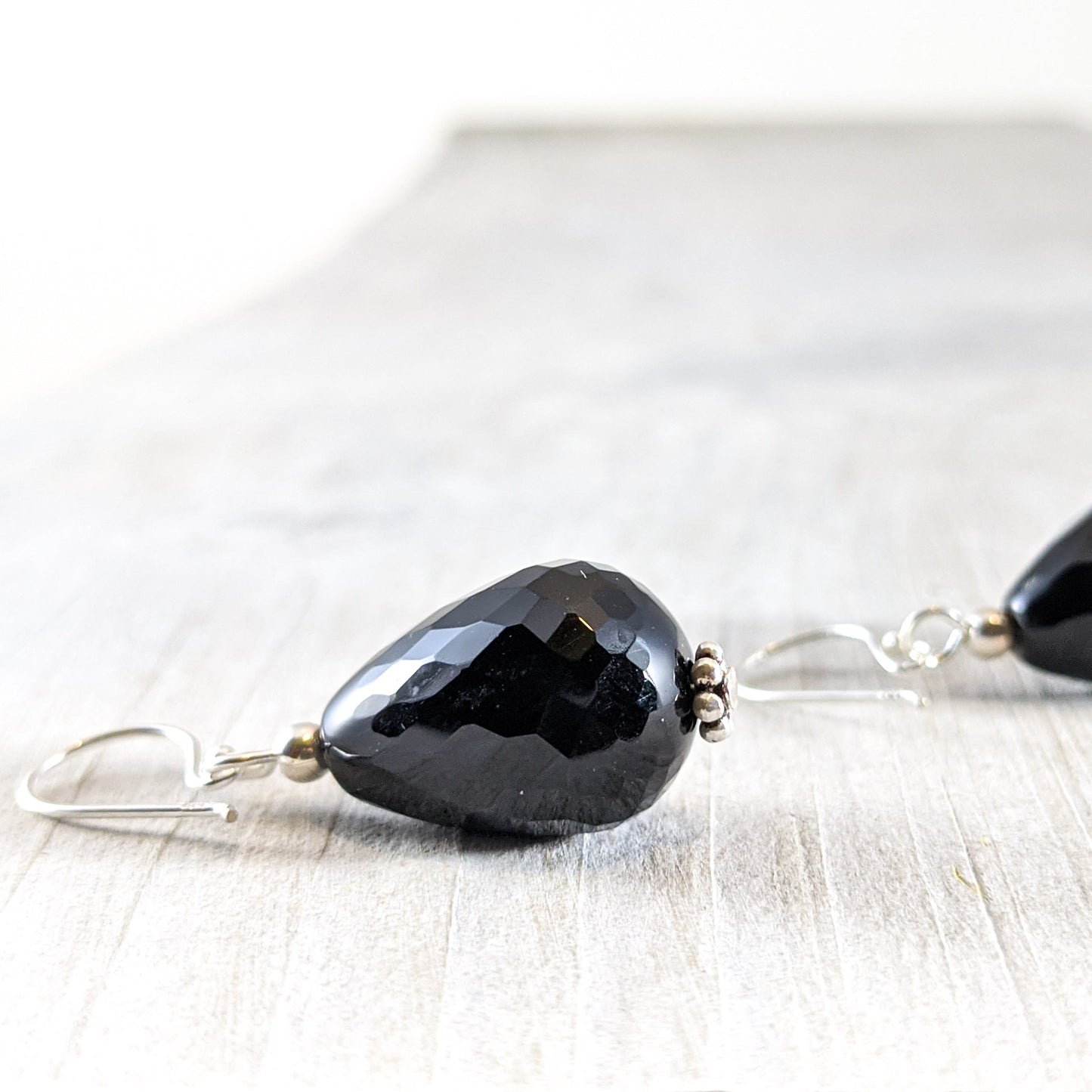 Black Quartz Earrings, Sterling Silver