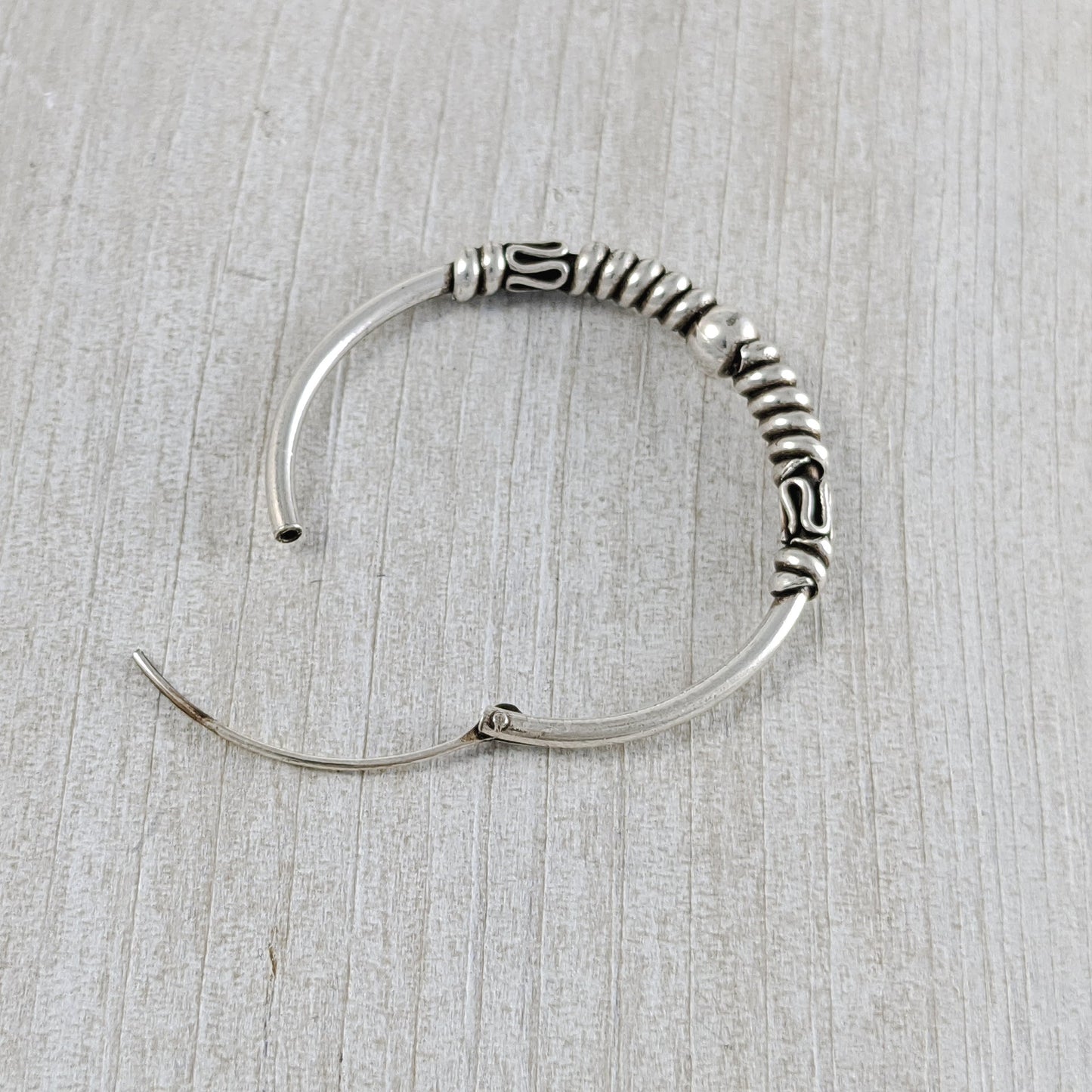 Medium Hoop Earrings with Roping & Ball in Sterling Silver