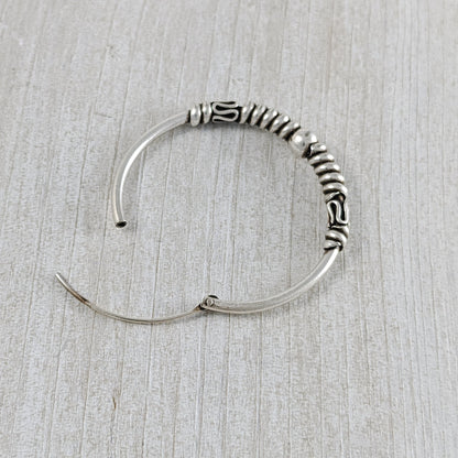 Medium Hoop Earrings with Roping & Ball in Sterling Silver