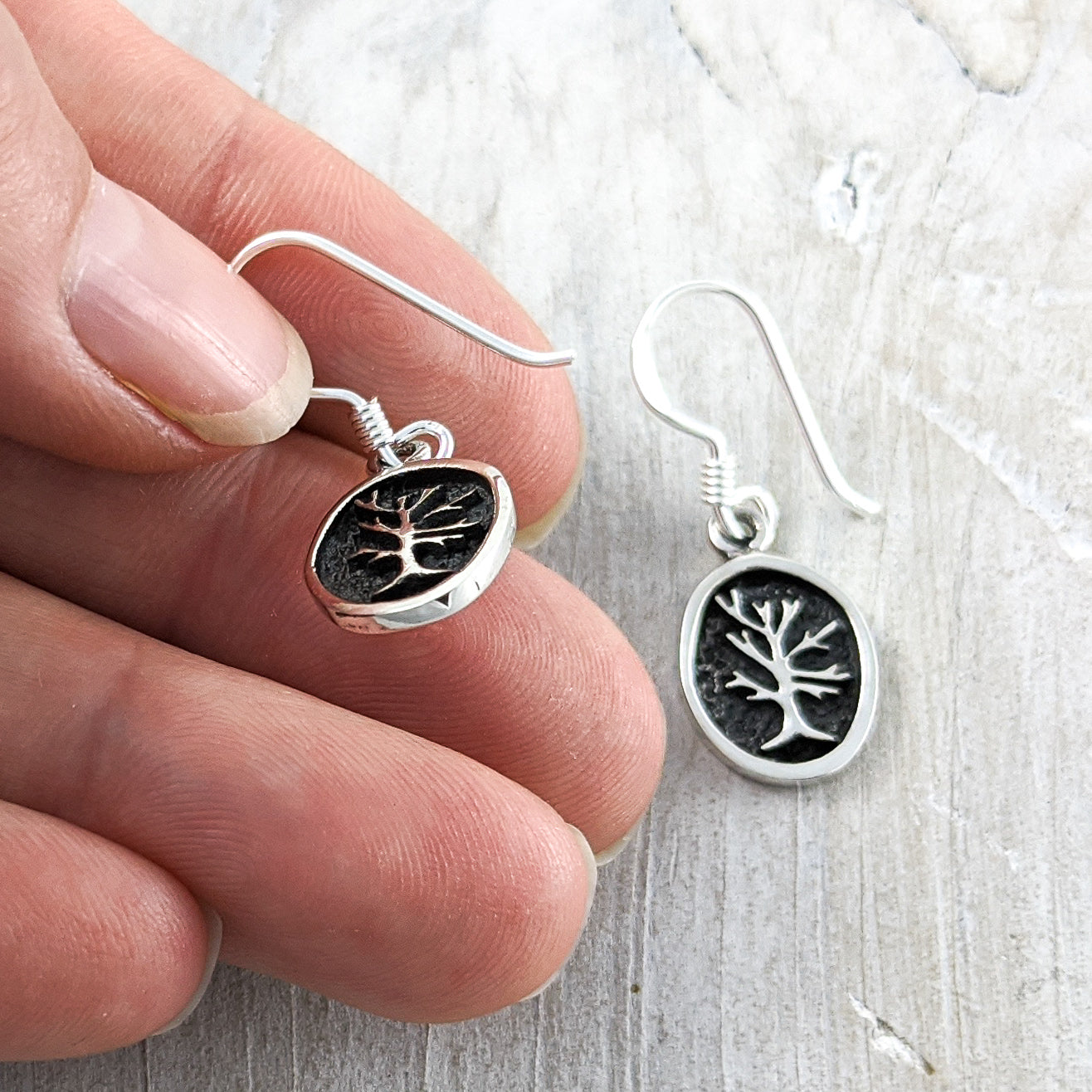 Tree of Life Earrings in Relief in Sterling Silver