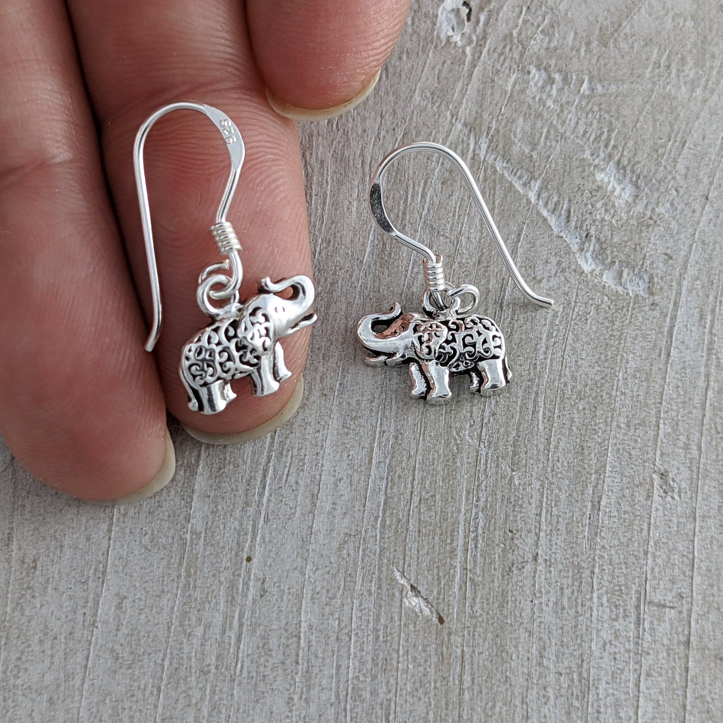 Elephant with Filigree Backs Earrings in Sterling Silver