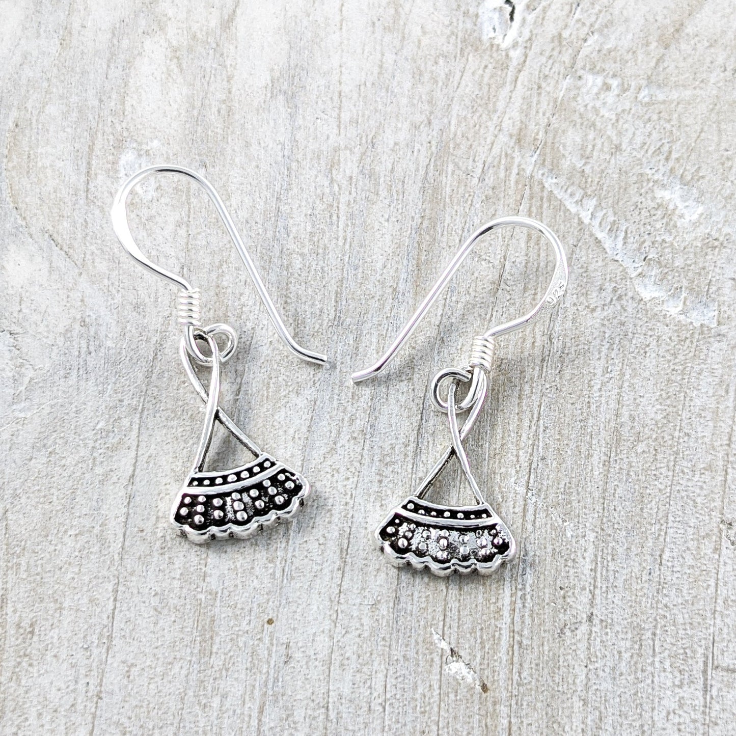 Dainty Fan Earrings, Sterling Silver