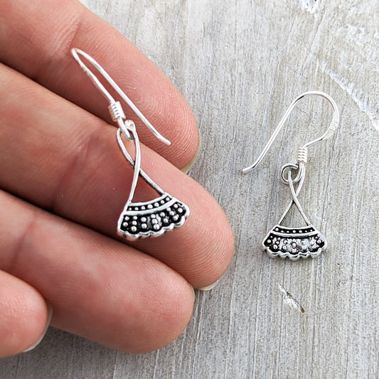 Dainty Fan Earrings, Sterling Silver