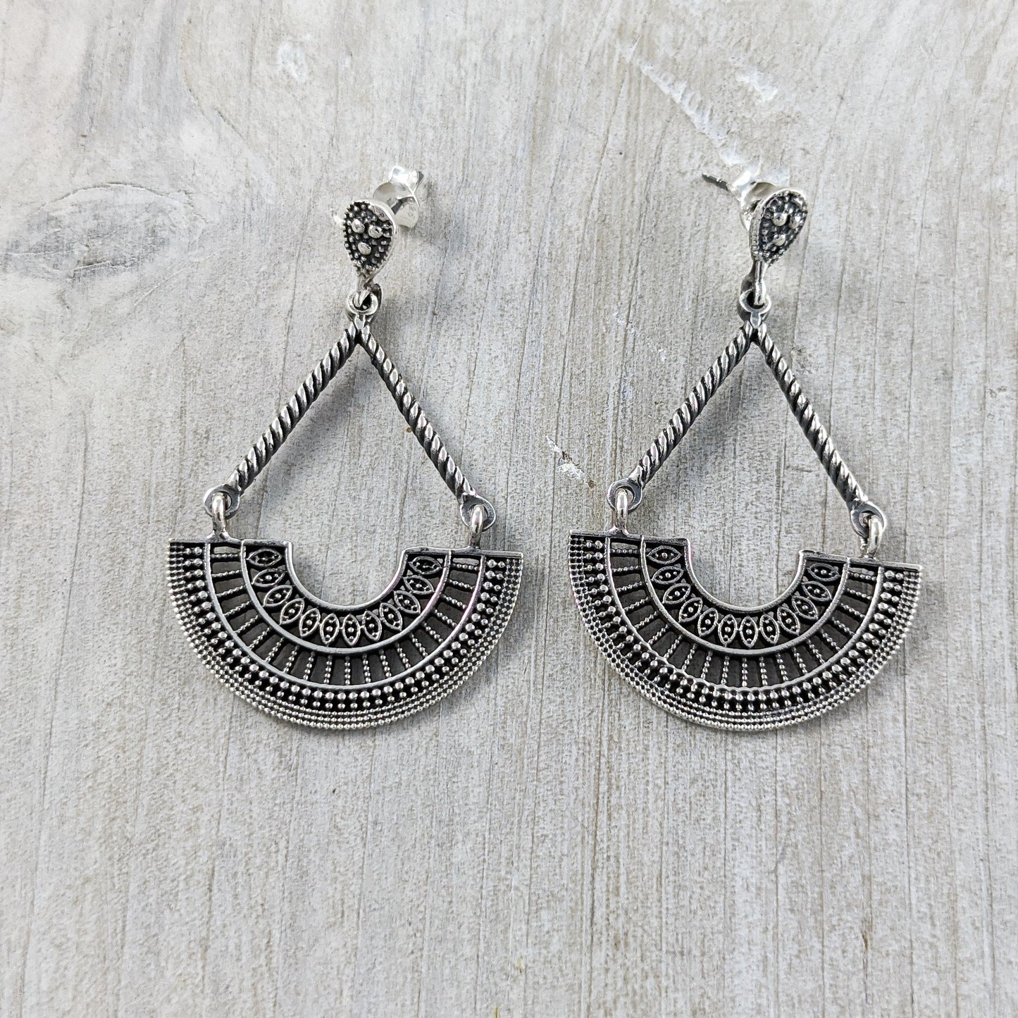 Statement Fan Earrings in Sterling Silver
